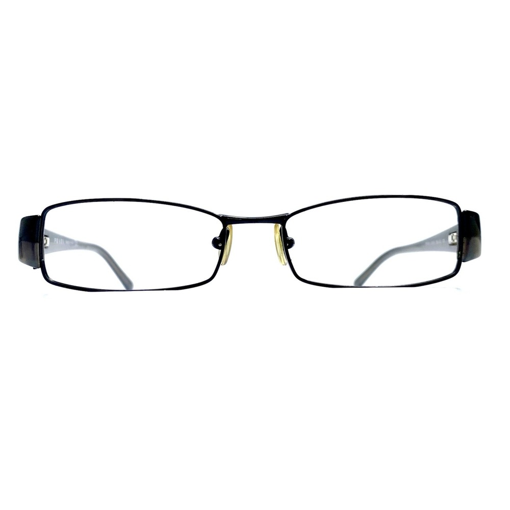 Prada Black Grey Rectangular Glasses Silver Accent Italy VPR53H 7651O1 50 16 135